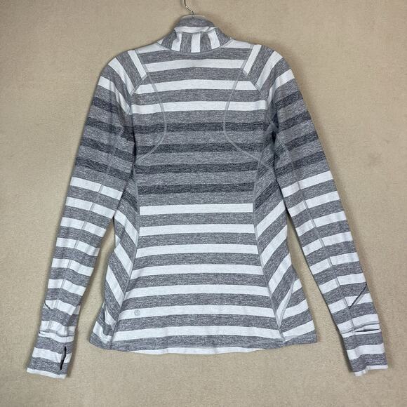 Lululemon Pullover Womens 8 Gray Striped Race Your Pace 1/2 Zip Long Sleeve Top - Picture 9 of 10